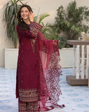 3 Piece Unstitched Heavy Embroidered Lawn Suit ( Four-sided Embroidered Organza Dupatta )QL-2685