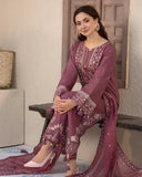 3 Piece Unstitched Heavy Embroidered Lawn Suit ( Four-sided Embroidered Chiffon Dupatta )