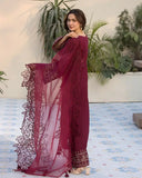3 Piece Unstitched Heavy Embroidered Lawn Suit ( Four-sided Embroidered Organza Dupatta )QL-2685