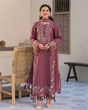 3 Piece Unstitched Heavy Embroidered Lawn Suit ( Four-sided Embroidered Chiffon Dupatta )