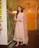 3 Piece Unstitched Heavy Embroidered Pure Lawn Suit with Heavy Embroidered Organza Dupatta LM54