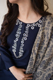 3 Piece Unstitched Embroidered Dhanak Wool Suit With Printed Woolen Shawl MB830