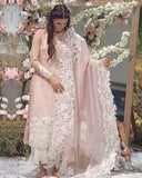 3 Piece Unstitched Heavy Embroidered Pure Lawn Suit with Embroidered Net Dupatta ZS90